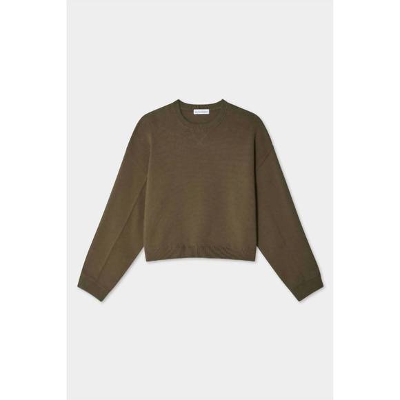 NEW WHITE + WARREN superfine organic cotton sweatshirt in dark sage - Picture 4 of 4